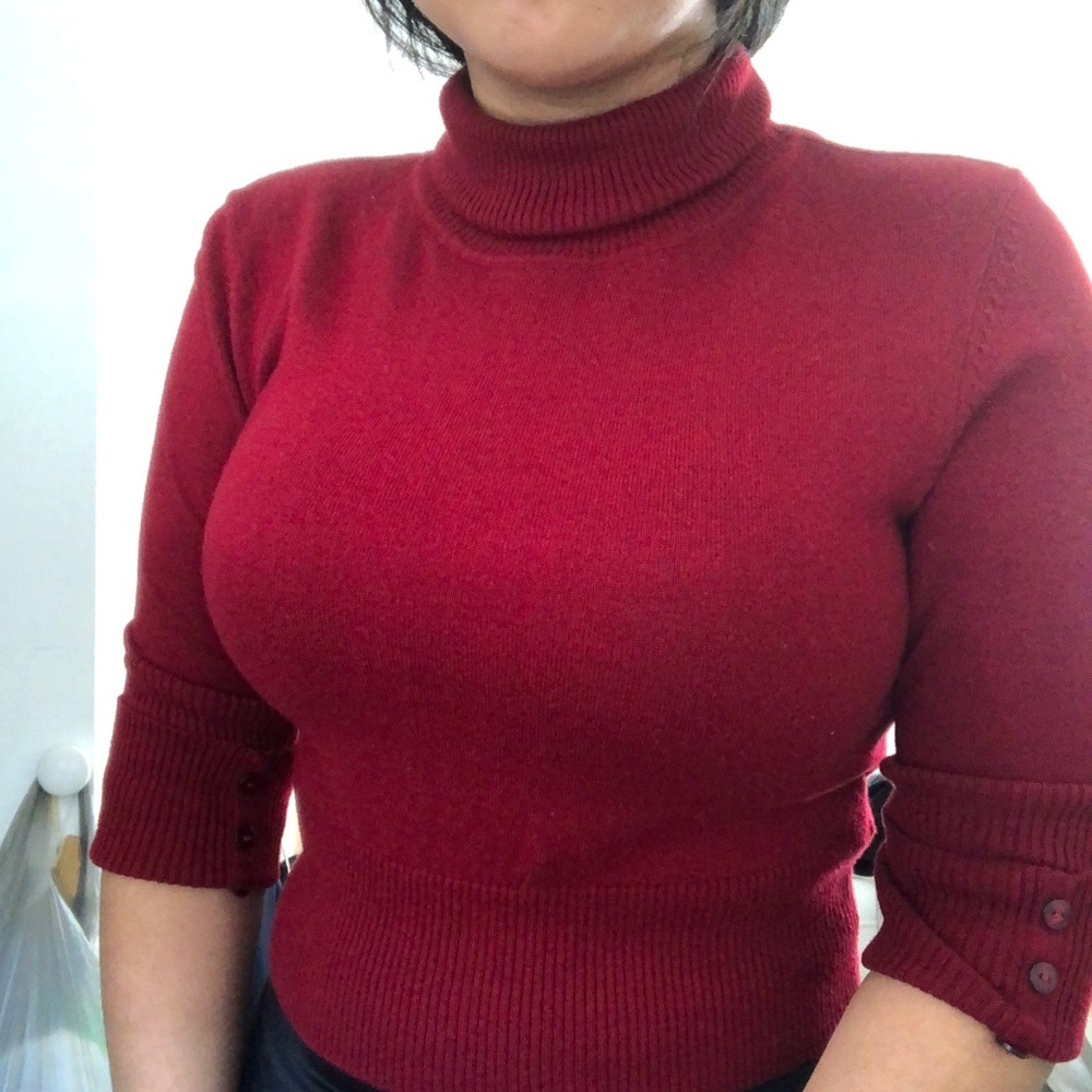 Cropped red turtleneck